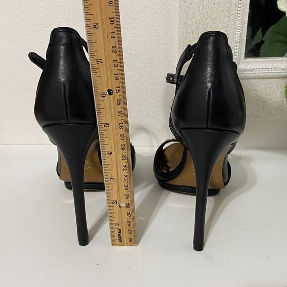 BCBG MAXAZRIA Black Leather Gold Stud Strappy Heels Stilettos Forrester 10B - Picture 7 of 11